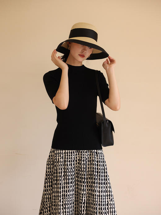 HeyDress半高领针织衫女夏季套头薄款打底衫高端修身中袖t恤上衣 商品图0