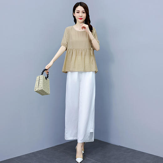 棉麻套装宽松休闲时尚，简约气质柔软舒适亚麻两件套HR-WS22189 商品图3