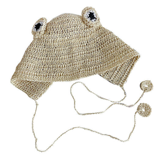 草帽女遮阳夏季海边小青蛙草编帽新款时尚薄款学生度假透气渔夫帽 商品图4