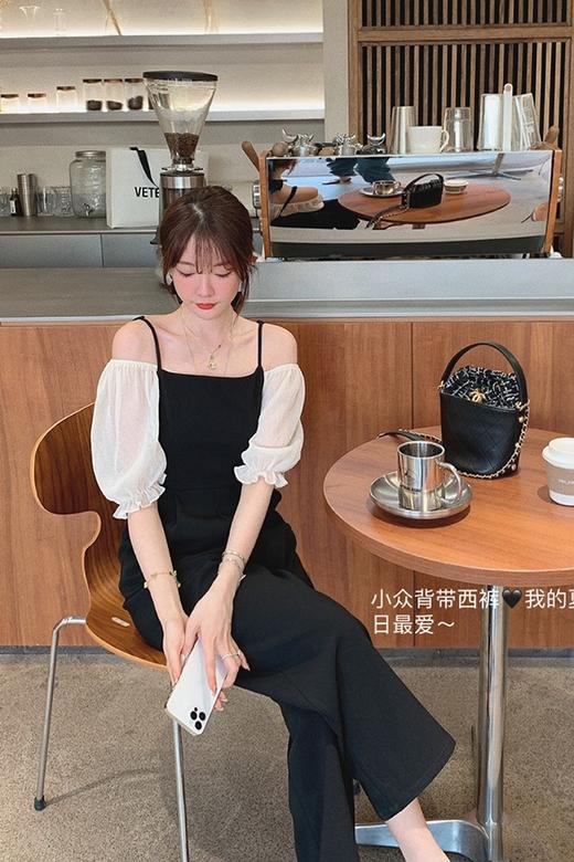 金蘑菇菇【夏日晚风 吊带西裤】竹竿腿！高腰直筒藏肉显瘦连体裤 商品图0