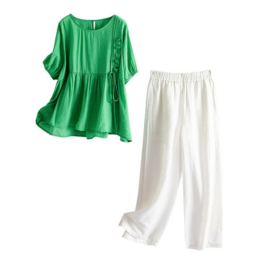 棉麻套装宽松休闲时尚，简约气质柔软舒适亚麻两件套HR-WS22189 商品图4