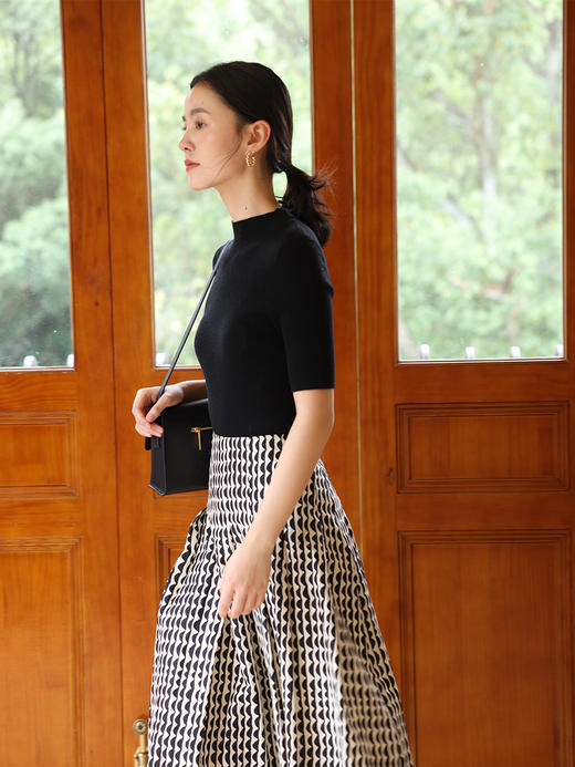 HeyDress半高领针织衫女夏季套头薄款打底衫高端修身中袖t恤上衣 商品图1