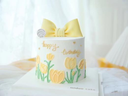 女士款 田园风光 翻糖蝴蝶结 手绘郁金香 黄色系 复古蛋糕 商品图0