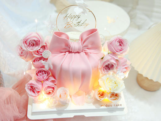 女士款 仙气粉色鲜花 优雅 粉色蝴蝶结蛋糕 商品图2