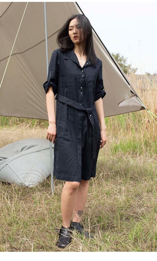 2楼名邦服饰藏青色亚麻连衣裙 商品图5