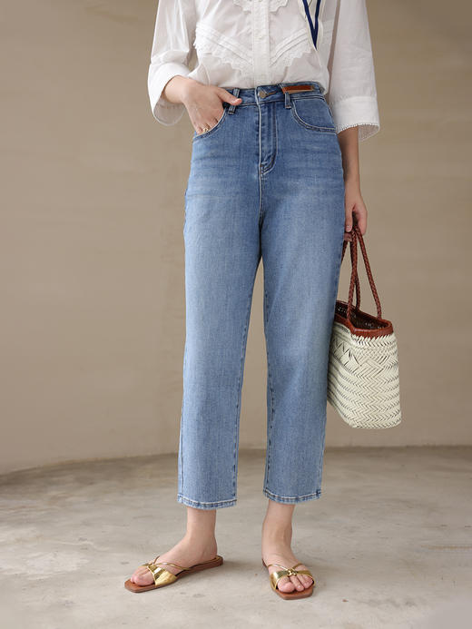 HeyDress直筒牛仔裤女夏季新款高腰显瘦弹力九分裤休闲百搭裤子 商品图0