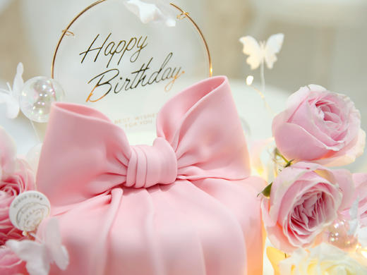 女士款 仙气粉色鲜花 优雅 粉色蝴蝶结蛋糕 商品图1