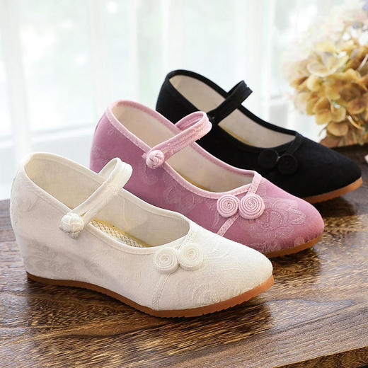 中国结盘扣提花棉布，素色布鞋坡跟高跟鞋 XQX馨香 商品图1