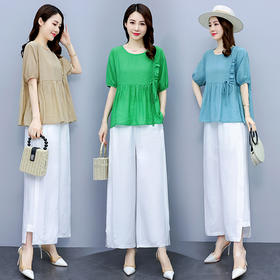棉麻套装宽松休闲时尚，简约气质柔软舒适亚麻两件套HR-WS22189
