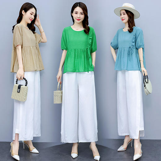 棉麻套装宽松休闲时尚，简约气质柔软舒适亚麻两件套HR-WS22189 商品图0