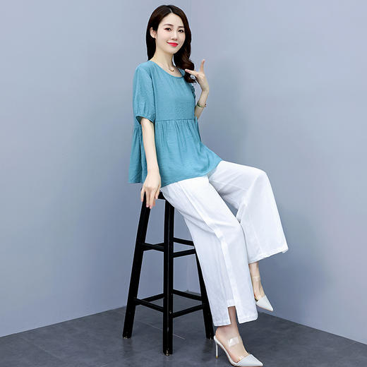 棉麻套装宽松休闲时尚，简约气质柔软舒适亚麻两件套HR-WS22189 商品图2