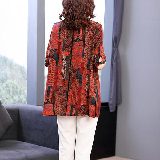 dp3104  胖妈妈时尚印花桑蚕丝中长款T恤2022夏季新款中老年宽松遮肚上衣 商品图7