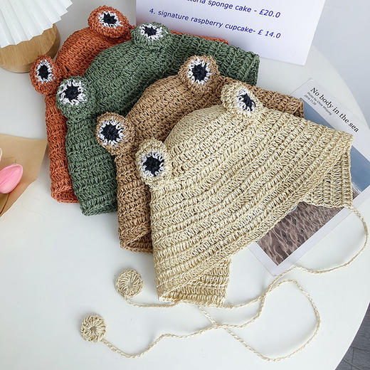 草帽女遮阳夏季海边小青蛙草编帽新款时尚薄款学生度假透气渔夫帽 商品图1