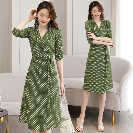优雅修身，多扣腰部系带连衣裙HR-EWM5086 商品图1