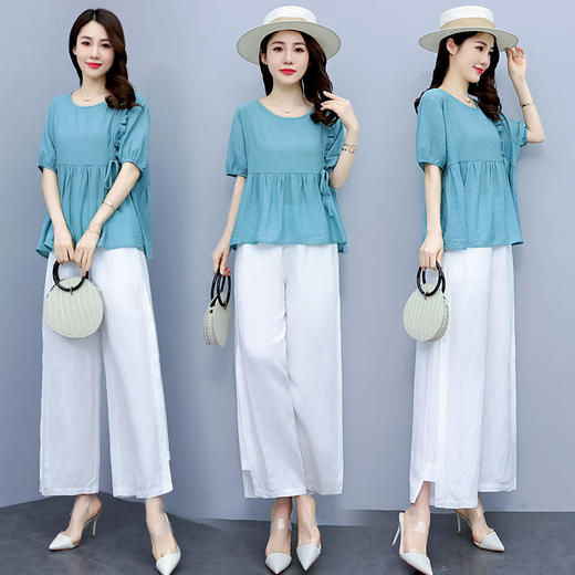 棉麻套装宽松休闲时尚，简约气质柔软舒适亚麻两件套HR-WS22189 商品图7