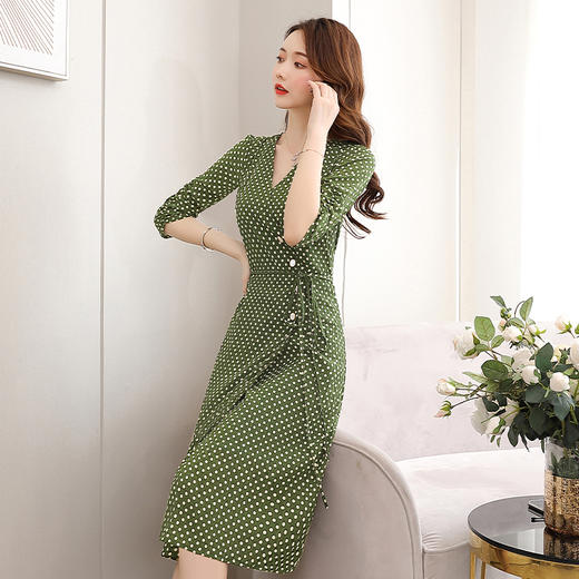 优雅修身，多扣腰部系带连衣裙HR-EWM5086 商品图4