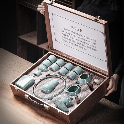 哥窑功夫茶具套装家用茶杯盖碗办公室会客泡茶器侧把茶壶陶瓷茶罐 商品图0