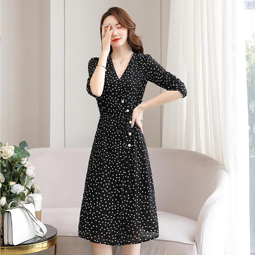 优雅修身，多扣腰部系带连衣裙HR-EWM5086 商品图3