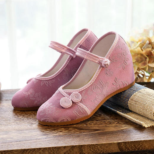 中国结盘扣提花棉布，素色布鞋坡跟高跟鞋 XQX馨香 商品图2