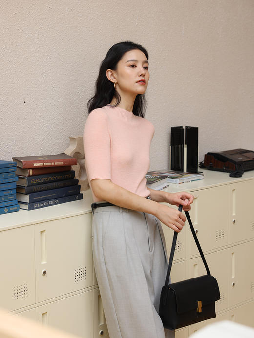 HeyDress半高领针织衫女夏季套头薄款打底衫高端修身中袖t恤上衣 商品图4