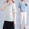 GYH 6107棉麻提花刺绣短袖洋气T恤薄款上衣 商品缩略图2