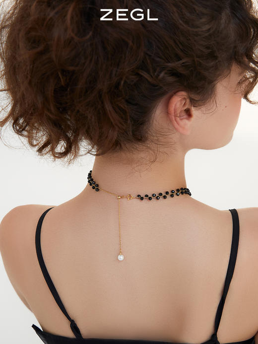 ZEGL黑色项链女高级感小众设计轻奢人造珍珠锁骨链配饰2022年新款 商品图1