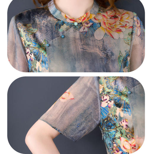 dp6401  2022夏季新款桑蚕丝妈妈改良旗袍中长款裙子 商品图7