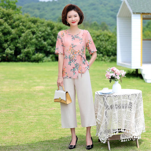 高端亚麻棉妈妈套装 洋气棉麻套装 阔腿裤两件套 妈妈时尚套装 商品图11