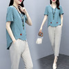 AHM qjr075  棉麻套装女2022夏装新款气质夏天时尚洋气减龄休闲亚麻两件套女装 商品缩略图3
