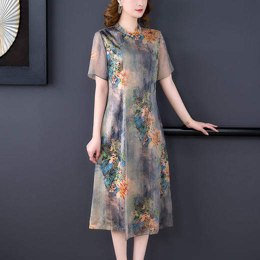 dp6401  2022夏季新款桑蚕丝妈妈改良旗袍中长款裙子 商品图2