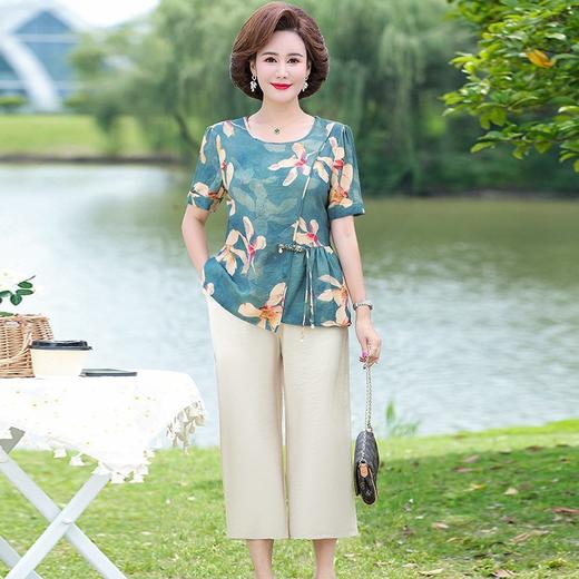 高端亚麻棉妈妈套装 洋气棉麻套装 阔腿裤两件套 妈妈时尚套装 商品图1