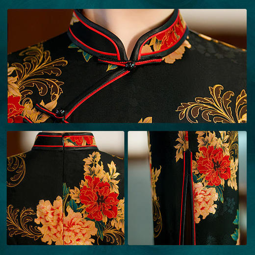 STFS-B2063新款中国风优雅气质修身立领短袖印花开叉旗袍 商品图4