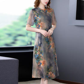 dp6401  2022夏季新款桑蚕丝妈妈改良旗袍中长款裙子