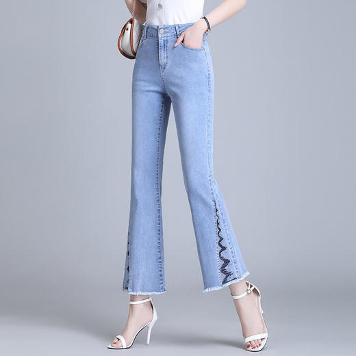 SHFS81351新款时尚气质休闲高腰薄款九分微喇牛仔裤 商品图0