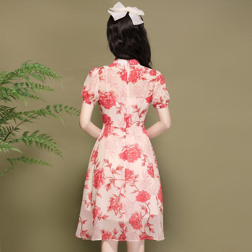 优雅气质，国潮新款雪纺印花泡泡袖改良年轻款旗袍连衣裙OY-220302 商品图4