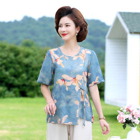 高端亚麻棉妈妈套装 洋气棉麻套装 阔腿裤两件套 妈妈时尚套装