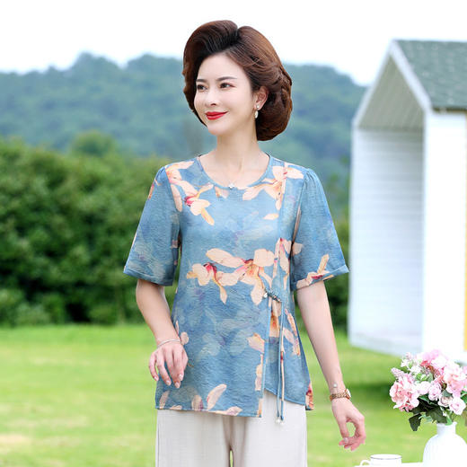 高端亚麻棉妈妈套装 洋气棉麻套装 阔腿裤两件套 妈妈时尚套装 商品图0