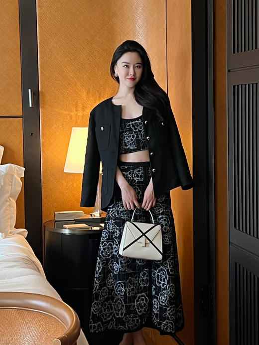 山茶花lady优雅黑银小香风傲娇长裙和背心 商品图2