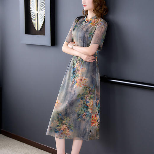 dp6401  2022夏季新款桑蚕丝妈妈改良旗袍中长款裙子 商品图5