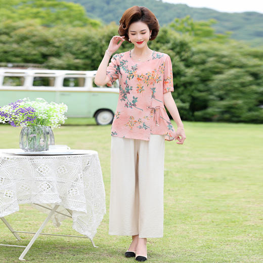 高端亚麻棉妈妈套装 洋气棉麻套装 阔腿裤两件套 妈妈时尚套装 商品图8