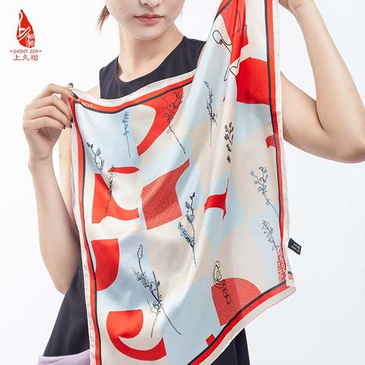 SAINTJOY/上久楷 女式真丝方巾  米红色上久佳人  FJS22005-1 商品图0