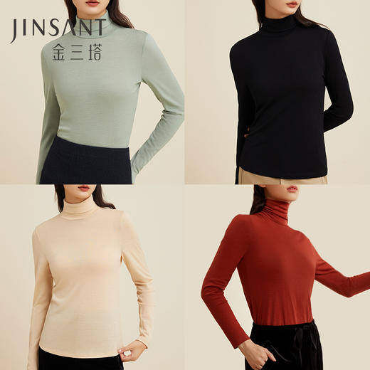 金三塔桑蚕丝羊毛亲肤软糯 轻盈细腻女士高领打底衫保暖上衣新品  NZFCD720 商品图2