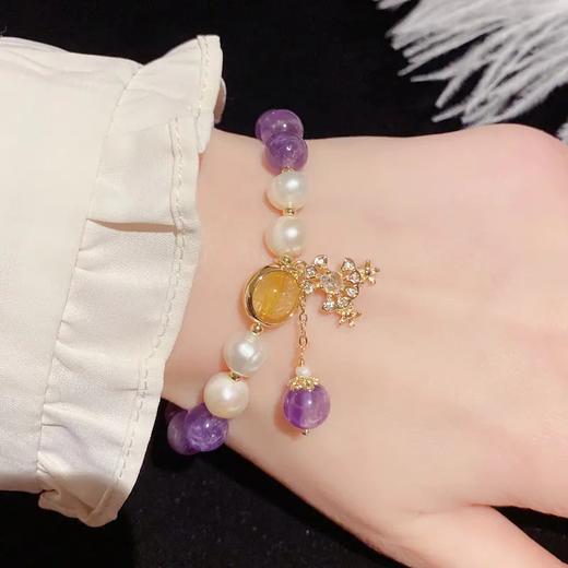 QH-M01-311新款时尚复古紫水晶珍珠花朵串珠手链女个性百搭可调节手饰女 商品图1