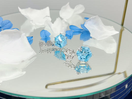 「蓝雪花」海蓝色托帕石钻石耳环 17.96克拉星形切割托帕石 商品图1