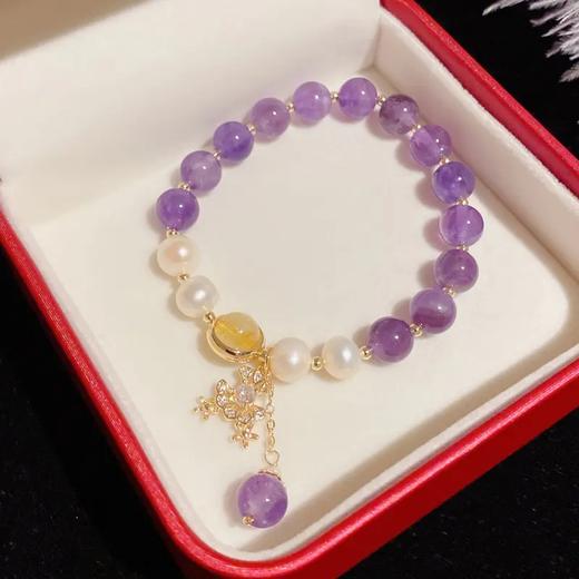 QH-M01-311新款时尚复古紫水晶珍珠花朵串珠手链女个性百搭可调节手饰女 商品图2