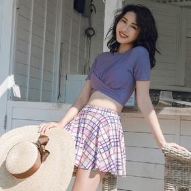 2022新款小香风温泉分体泳衣女可爱日系保守比基尼小胸聚拢游泳装