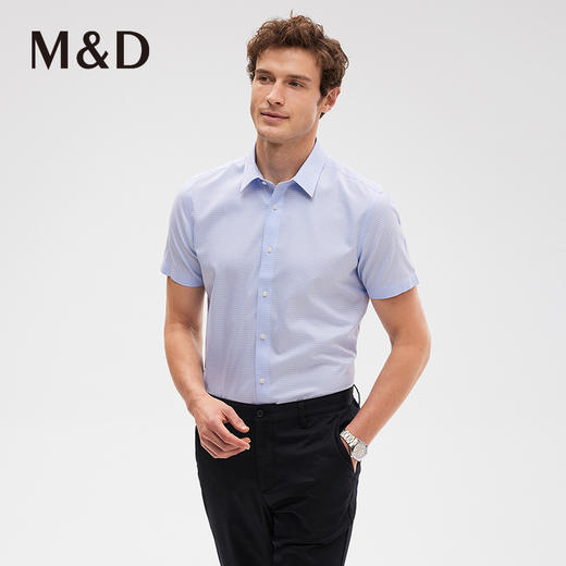 MD名盾DP免烫商务格纹尖领正装蓝衬衣短袖职业男士衬衫夏季 商品图2