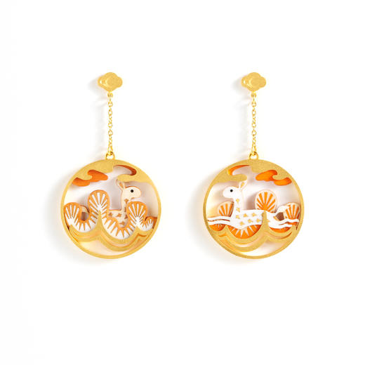 洞天系列木镶嵌耳饰 仙林脱兔款 商品图1