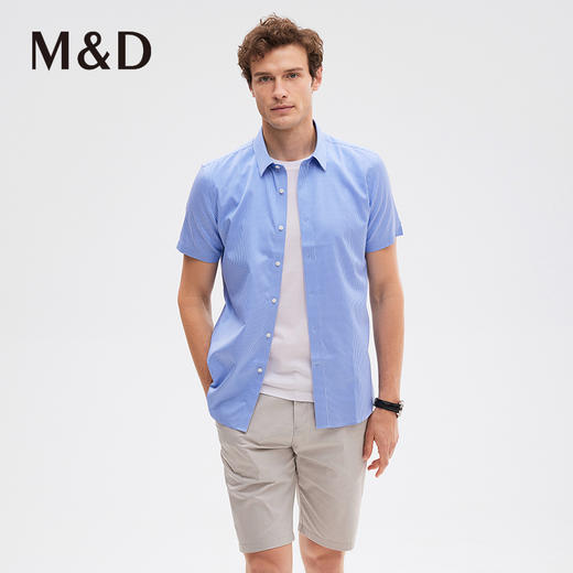 MD名盾DP免烫条纹纯棉尖领正装百搭衬衫职业商务男士短袖衬衣 商品图0
