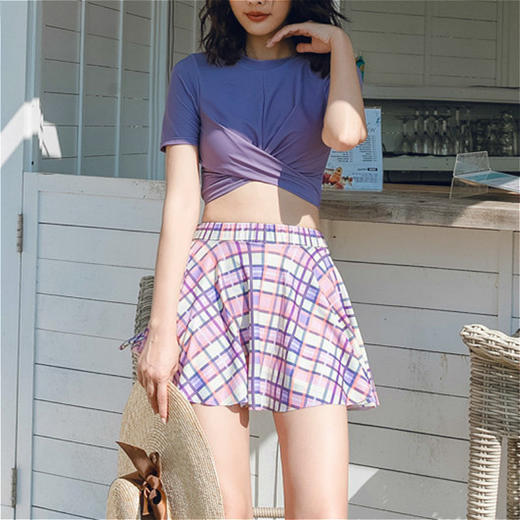 2022新款小香风温泉分体泳衣女可爱日系保守比基尼小胸聚拢游泳装 商品图1